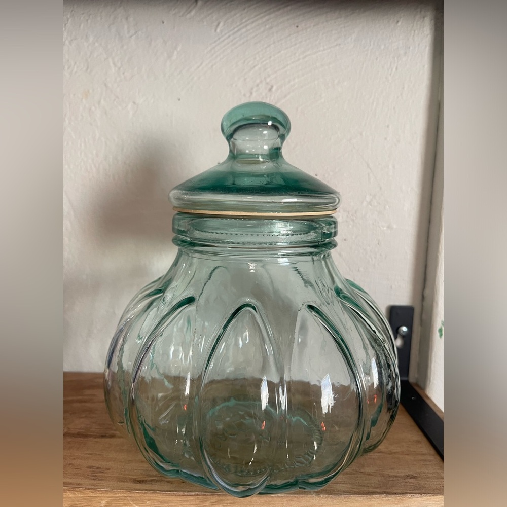 Vintage Italian SV Green Glass Apothecary Jar SVE Made In Italy